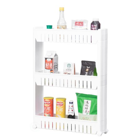 BASICWISE Plastic Storage Cabinet Organizer 3 Shelf Cart Rack Tower with Wheels QI003575
